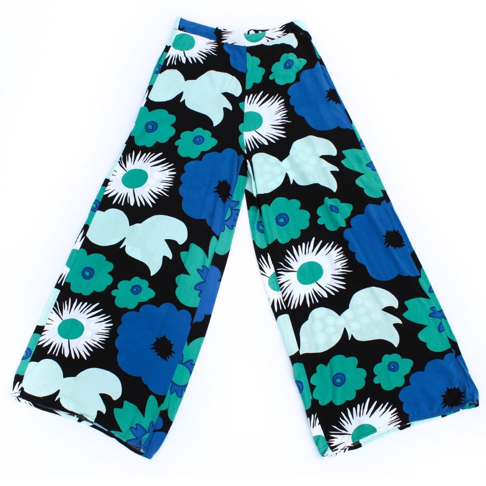 Marimekko for Target Women's M Retro Blue & Black Floral Print Palazzo Pants